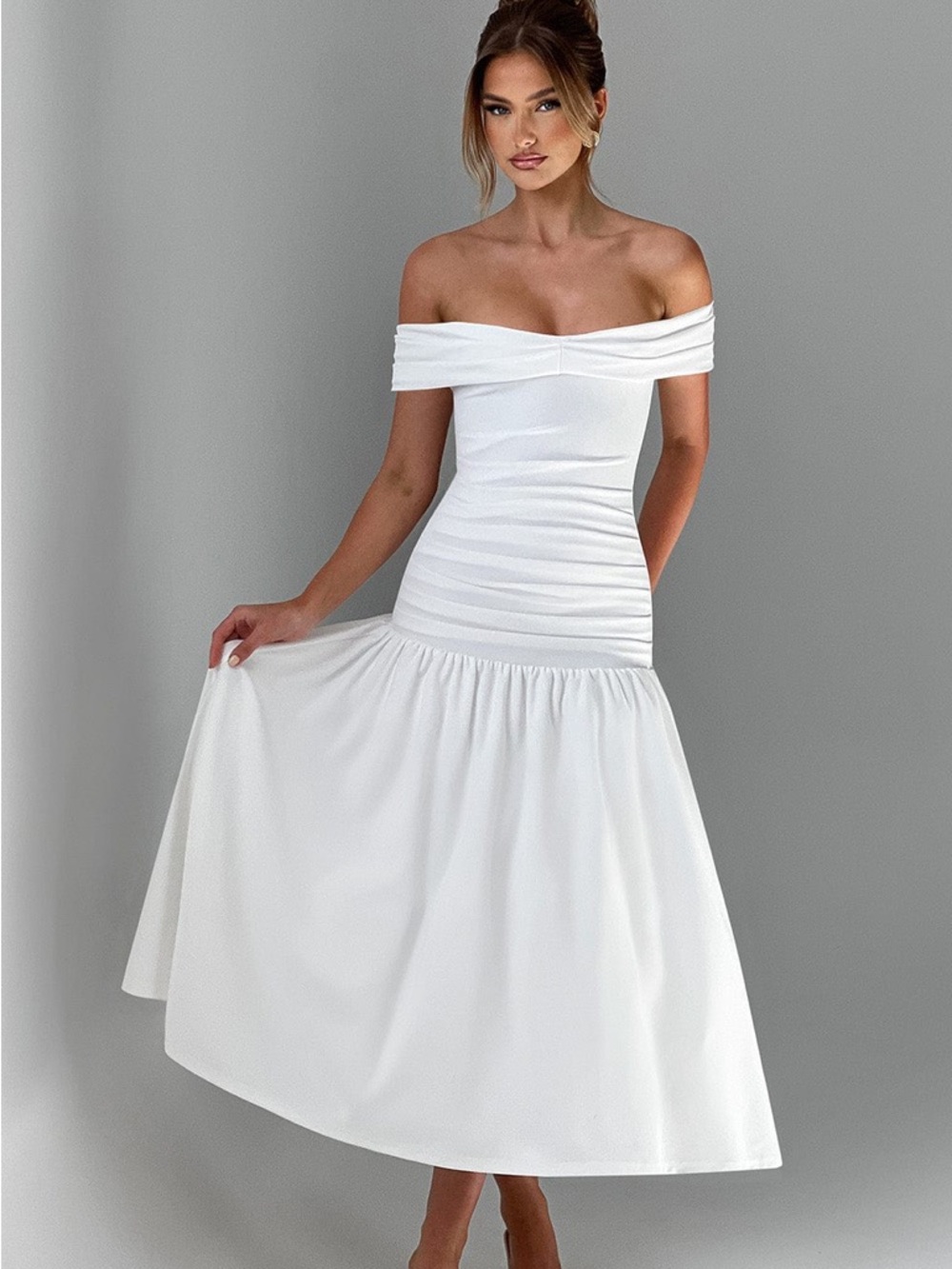 Off-Shoulder White Maxi Dress